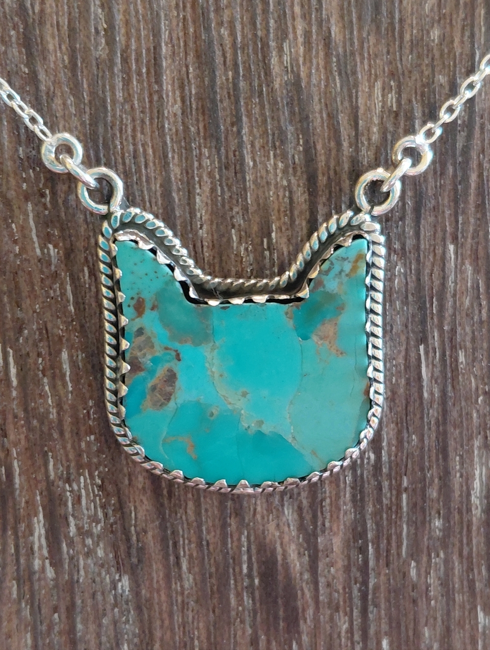 Turquoise Cat Silhouette Sterling Silver Pendant Necklace - Picture 4 of 8